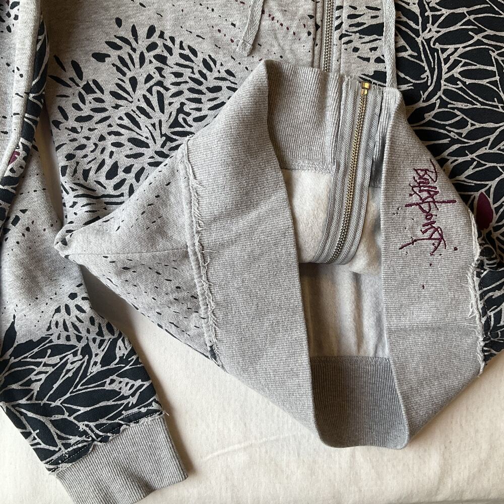 Billabong Women Hoodie Jacket L Gray Floral Fleece Full Zipper Logo Long Sleeve - Picture 8 of 9